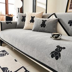 쇼파패드 카우치 인테리어 두꺼운 패브릭 소파매트, 1개, K. 피터곰-중회색