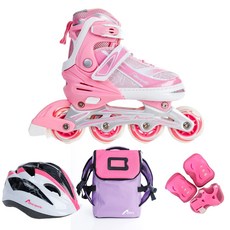 [인라인세트] 사이즈 조절형 아동용 발광바퀴 인라인 스케이트+헬멧+보호대+가방, 스마트 핑크, 1개