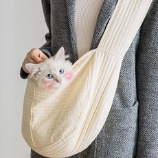 고양이슬링백 반려동물 캔버스 이동가방 1P 강아지, 아이보리_M, 1개