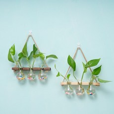 桃園出貨 高檔牆上花盆架麻繩掛牆花瓶室內壁掛水培植物容器辦公室牆面裝飾, 1個, 單獨玻璃瓶兩個