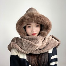 혜문잡화상점 일체형 후드 머플러 브라운