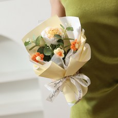 毛線花玫瑰手工花成品向日葵三八母親節針織花手捧花束禮品, 奶油黃（不含盒, 1個
