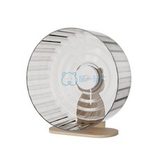 【開發票/統編】超靜音倉鼠跑輪 28cm大號滾輪 金絲熊專用 雙軸承無聲設計 防滑跑板 可拆卸清洗 寵物跑步轉輪玩具, 1個, 28CM跑輪透灰色帶木頭支架
