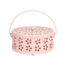 뚜껑과 손잡이가 있는 금속 모기 코일 거치대 향로 버너 퇴치 가정 및 야외 캠핑용, Pink
