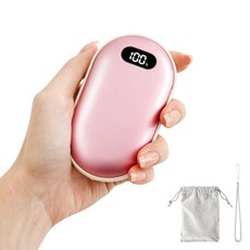 TRYSEEK 충전식 미니 손난로 보조배터리 C타입 5000mAh 휴대용 파워뱅크 겨울 캠핑 여행용, 핑크, Q11