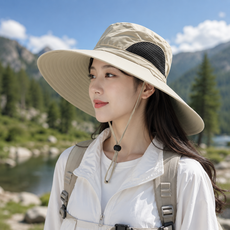LSmall 남녀공용 자외선차단 등산 낚시모자 빅사이즈 캠핑 버킷햇 방수 모자, 베이지