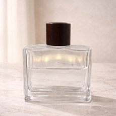 디퓨저 직사각모양의 납작한 스킨 유리 용기 브라운 우드캡 디퓨져 공병, 1개, 100ml, 투명
