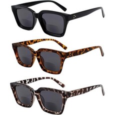 여성용 클래식 트렌디한 레트로 스타일 UV400 자외선 차단 야외 독자용 Yogo 비전 바이포컬 리딩 선글라스 파우치 블루 블랙 브라운 하반 탑 하의 2.5, Black/ Brown Havana/ Leopard, 3.0 x, 1개