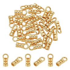 AHANDMAKER 황동 코드 크림프 엔드 30개 내부 지름 2mm 튜브 코드 엔드 캡 루프 리본 엔딩 걸쇠 팁 주얼리 커넥터 주얼리 제작용 팔찌 목걸이 키체인 DIY 공예, AHANDMAKER 황동 코드 크림프 엔드 30개, 내