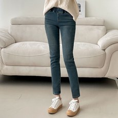 여성용 샌드 기모 슬림일자 밴딩 데님 팬츠 본딩기모 스판 청바지