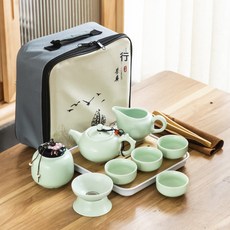 DIU 旅行茶具套裝茶葉陶瓷泡茶壺整套可攜式小禮品便攜套裝禮品, 1個, 綠色龍把套裝:如圖
