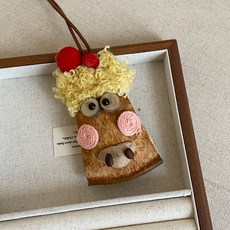 手工diy豆莢卡通動物掛件原木風趣味創意玩偶包包掛飾車掛鑰匙扣, 1個, 奶牛豆莢掛件:1個