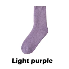 2025년 겨울용 따뜻한 여성 양말 초두꺼운 단색 메리노 추위와 눈에 강한 테리, 02 light purple, 01 Size 38-44