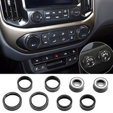 AC 오디오 손잡이 커버 쉐보레 콜로라도 GMC 캐니언 2015-2022 센터 콘솔 자동 온도 조절 방향 지시등 4WD 조명 스위치 트림 링 8개 (블랙)