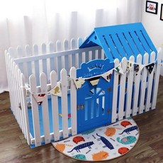 강아지 반려견 가림막 대형견 플라스틱 펜스 펫룸 견사, 1개, 화이트+블루 도어+블루 반 상단