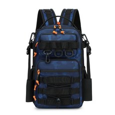 JRENA WAY 戰術雙肩包 大容量防水耐磨 戶外釣魚路亞魚竿包, 藍迷彩皮膜