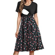 [ 974754 ] 파닉스 여성용 수유 드레스 여름 반소매 패치워크 주머니가 있는 임산부 의류 패턴 01