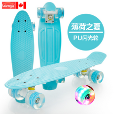 LANGU 靓丽橙色PU闪光轮 滑板车, 56cm天藍板天藍閃光輪【送護具】, 1個