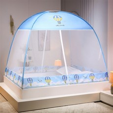 蒙古包蚊帳 加密全包防摔拉鍊家用折疊蚊帳, 防塵款--熱氣球,120X190cm適合宿舍用