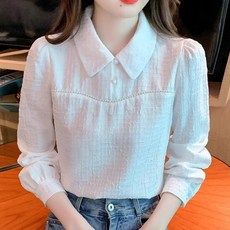 SAHINER 여성 진주장식 카라 블라우스 긴팔 슬림핏 오피스룩 봄가을 BCS64