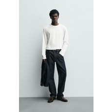 국내배송 ZARA 자라 남성 남자 릴렉스핏 롱 슬리브 티셔츠 화이트 1887408250 1538482, S (KR 90)