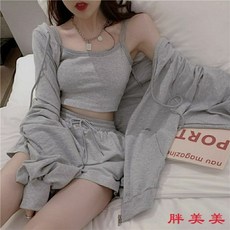 【M-5XL大尺碼】運動休閒三件套：大尺碼運動裝，時尚休閒，防曬透氣，學生寬鬆短褲