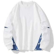 光版鈕扣拼色圓領衛衣 - 時尚男女同款