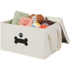 뚜껑이 있는 그린페토피아 개 장난감 바구니 장난감을 위한 면 로프 손잡이가 상자 반려동물 접이식 보관함 보관 정리함 베이지, Beige & Gray, Medium, 1