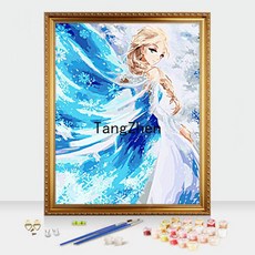 【TangZhen】유화그리기 유화그리기세트 diy 수제 채색 디지털 유화 발레 무용 커플 디지털 색칠 손그림 압축 풀기 거실 장식 40*50, 5023 겨울왕국, 60x75 두께 내곽선 더블 페인트 펜 + 콤보 외곽, 1개