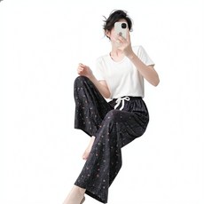女士棉綢睡褲 夏季薄款 卡其民族風