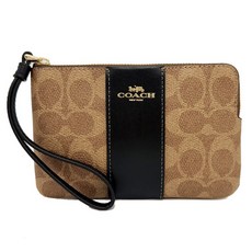 COACH 經典Signature PVC 拼色手拿包 棕色