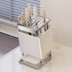 2025년 신제품 스테인리스 스틸 칼꽂이 주방 조리대 일체형 칼 받침대 야채칼 거치대 다기능 수납 선반, 02 회색 수직 회전식 칼 홀더