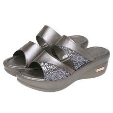 예니브 여성 패션 통굽 샌들 반짝이 슬리퍼형샌들 키 높이 5cm굽