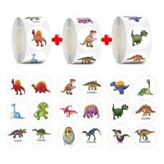 1500매 3롤 공룡 롤 스티커, 1세트, 3롤(1500매)