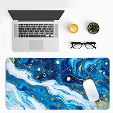 모던 퍼플 대리석 책상 매트 고급스러운 PU 가죽 패드 - 세련된 게임 및 가정 작업 공간을 위한 대형 미끄럼 방지 사무실 미적 장식(59.9 x 29.9cm(23.6 11., 블루 마블