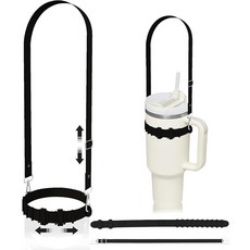 [더알파/텀블러백] 스탠리 호환 실리콘 텀블러 스트랩 홀더 / 끈조절가능, 1개, 블랙