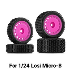 INJORA 1/24 로시 마이크로-B 1/28 마이크로-T용 사전 장착된 핀 버기 타이어 및 휠, Magenta Micro-B
