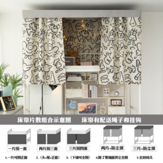 學生宿舍遮光加厚牀簾 下鋪女寢室公主風ins風窗簾布, 塗鴉, 1.2m高【一片】圍正面