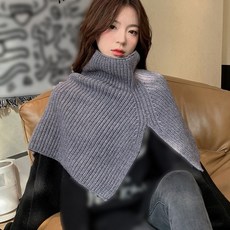 AnnaSofia 保暖圍脖套斗篷披肩圍巾-雙開叉高領厚針織 多種戴法(灰系)