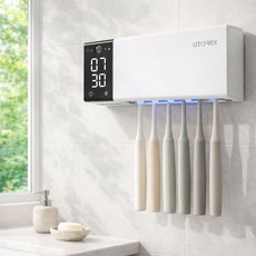 유토렉스 UV-C살균 히팅건조살균 송풍건조 벽걸이 무선칫솔살균기 네오큐브, 화이트, URT-145CHW
