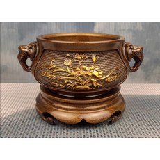 華誠 金蓮象耳爐 淨爐 厚胎純銅 沉重古樸 含底座重1.4公斤, 1個