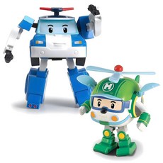 Robocar Poli 변신 로봇 버키 10.2cm(4인치) 변형 가능한 액션 장난감 피규어 차량 산악 구조 자동차 응급 차량 놀이 세트 휴일 생일 1-5세 아동용 선물, #3_(2팩) 폴리+헬리