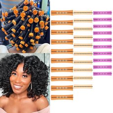 짧은 머리용 30피스 파마 봉 세트 오렌지 베이지 퍼플 파마 로드 긴 머리용 3가지 사이즈 콜드 웨이브 미끄럼 방지 퍼밍 로드 미용 도구, 오렌지+베이지+퍼플 세트 30개