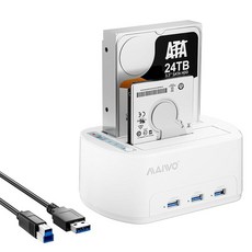 MAIWO 듀얼 베이 하드 드라이브 도킹 스테이션 오프라인 클론 포함 2.5 3.5인치 SATA HDD 후드 SSD용 USB 3.0 허브 확장 3개 48TB 용량 외장, MAIWO 듀얼 베이 하드 드라이브 도킹 스테이션, 오