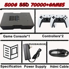 슈퍼 게임 콘솔 500G SSD Batocera 3865U 70000 Wii PS2 PSP 스위치 GameCube N64 무선 핸들, 01 500G HDD BW, 02 EU, 01 Wireless Controller