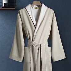 五星級酒店家用浴袍，純棉吸水速乾浴衣，成人四季通用睡袍, 1個, 香檳色-雙層-青果領,M（衣長110 建議130斤以內