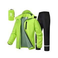 SaphiRose 남성용 방수 레인 수트 2개/세트 골프 오토바이 낚시용 휴대용 기어(그레이 XXL), XXL, 그린/반사 스트립