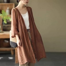 여름 면 롱셔츠가디건 감성 돌잔치 노카라