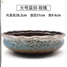 화분 물확 옹기 도자기 수반 무광 인테리어 타원형 중간 패턴 의 망치, A. 원형 블루화이트 로즈