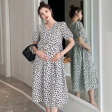孕婦裝夏季寬鬆顯瘦中長款連衣裙時尚氣質V領碎花外出夏裝哺乳衣